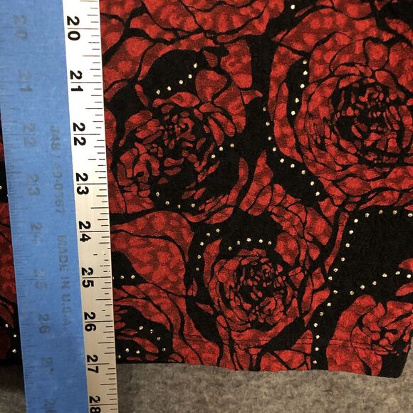 JM Collection Jacket Women M Red Black Cardigan Sparkling Rose Layered Look Top - Picture 8 of 11